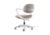 Kubo Contemporary Desk Chair in beige shown on a white background, featuring a fabric-upholstered back and seat with moulded foam, a height-adjustable gas-lift mechanism and a durable nylon base with PU castors for smooth mobility in modern workspaces.