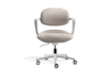 Kubo Contemporary Desk Chair in beige shown on a white background, featuring a fabric-upholstered back and seat with moulded foam, a height-adjustable gas-lift mechanism and a durable nylon base with PU castors for smooth mobility in modern workspaces.