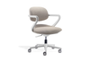 Kubo Contemporary Desk Chair in beige shown on a white background, featuring a fabric-upholstered back and seat with moulded foam, a height-adjustable gas-lift mechanism and a durable nylon base with PU castors for smooth mobility in modern workspaces.