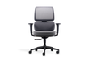 Støtte Flex Task Chair in grey with a midnight-blue frame shown on a white background, featuring a breathable Korean mesh back, moulded-foam fabric seat, midnight-blue 3D nylon armrests and a smooth synchro mechanism with multiple locking positions. Designed for ergonomic performance in modern offices, the chair includes a Class-4 Samhongsa gas lift, a durable black nylon base and black PU castors for stable, high-mobility seating.