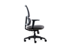 Støtte Flex Task Chair in grey with a midnight-blue frame shown on a white background, featuring a breathable Korean mesh back, moulded-foam fabric seat, midnight-blue 3D nylon armrests and a smooth synchro mechanism with multiple locking positions. Designed for ergonomic performance in modern offices, the chair includes a Class-4 Samhongsa gas lift, a durable black nylon base and black PU castors for stable, high-mobility seating.