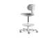 Toro Pivot Motion Barstool in grey/white shown on a white background, featuring a height-adjustable moulded-foam backrest upholstered in Gabriel Mozart fabric, a plastic seat shell with adjustable height and moulded-foam cushioning, and a Class-4 gas lift for smooth elevation. Designed for ergonomic comfort in modern workplaces, the barstool includes a sturdy nylon base, integrated foot ring and PU castors for stable, flexible mobility in contemporary bar-height and collaborative settings.