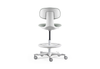 Toro Pivot Motion Barstool in grey/white shown on a white background, featuring a height-adjustable moulded-foam backrest upholstered in Gabriel Mozart fabric, a plastic seat shell with adjustable height and moulded-foam cushioning, and a Class-4 gas lift for smooth elevation. Designed for ergonomic comfort in modern workplaces, the barstool includes a sturdy nylon base, integrated foot ring and PU castors for stable, flexible mobility in contemporary bar-height and collaborative settings.