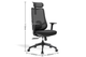 Aarhus Mesh High-Back Office Chair in black on a white background next to its dimensions (Width 645mm × Depth 610mm × Height 1110mm), featuring a breathable mesh backrest with built-in lumbar support, height-adjustable headrest, moulded-foam fabric seat with seat-slide function, and 3D adjustable armrests with PU pads. Designed for ergonomic workplace comfort, the chair includes a multi-locking synchro mechanism, smooth gas-lift height adjustment, and a durable nylon base with black PU castors for reliable 