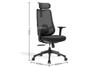 Aarhus Mesh High-Back Office Chair in black on a white background next to its dimensions (Width 645mm × Depth 610mm × Height 1110mm), featuring a breathable mesh backrest with built-in lumbar support, height-adjustable headrest, moulded-foam fabric seat with seat-slide function, and 3D adjustable armrests with PU pads. Designed for ergonomic workplace comfort, the chair includes a multi-locking synchro mechanism, smooth gas-lift height adjustment, and a durable nylon base with black PU castors for reliable 