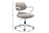 Kubo Contemporary Desk Chair in coral red shown on a white background next to its dimensions (Width 565mm × Depth 550mm × Height 770mm), featuring a fabric-upholstered back and seat with moulded foam, height-adjustable gas-lift mechanism, and durable nylon base with PU castors for smooth mobility in modern workspaces.