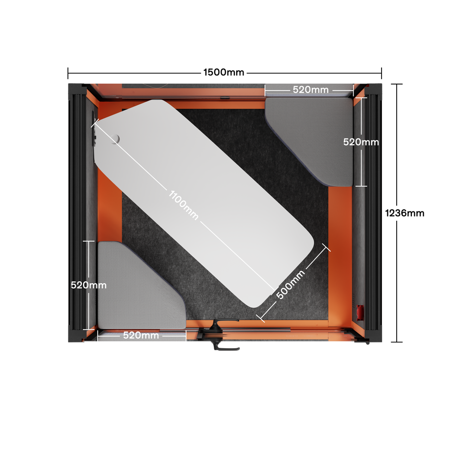 Office Phone Booth Quell - 2 personeOrange / Dark Gray / Meeting Room + Table + Corner Stool