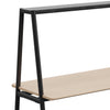 Forma Collaborative A-Frame Table, close-up view showing black steel frame and white oak table surface.