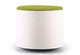 Ikon Rounded Comfort Stool in green shown on a clean white background, featuring a fabric seat, white rounded plastic shell and PP engineered plastic base. Modern ergonomic stool designed for contemporary offices, collaborative spaces and commercial interiors.