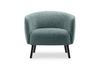 Keebu Compact 1-Seater Sofa in green shown on a clean white background, featuring a moulded-foam seat and backrest with fabric upholstery and a modern compact silhouette. This contemporary single-seat sofa offers supportive comfort and space-efficient design ideal for commercial lounges, office breakout areas and modern living spaces.