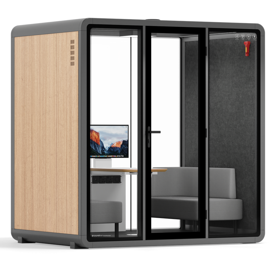 Quell+ - 4 persoons vergadercabineWooden / Dark Grey / Delux