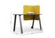 The LinForm Privacy Hot Desk shown on a white background, this modern workstation features a powder-coated MDF tabletop with smooth bevelled edges, supported by a sturdy aluminium alloy frame with sculpted legs and die-cast connectors. The desk includes a fabric privacy screen for acoustic comfort, PU castors for easy mobility, and an integrated multifunctional socket, offering a refined, flexible solution for contemporary collaborative and focused workspaces.