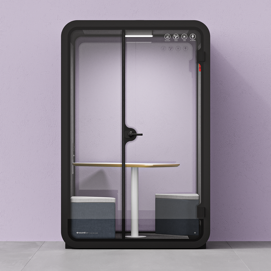 Office Phone Booth Quell - 2 personeWooden / Dark Gray / Meeting Room + Table + Corner Stool
