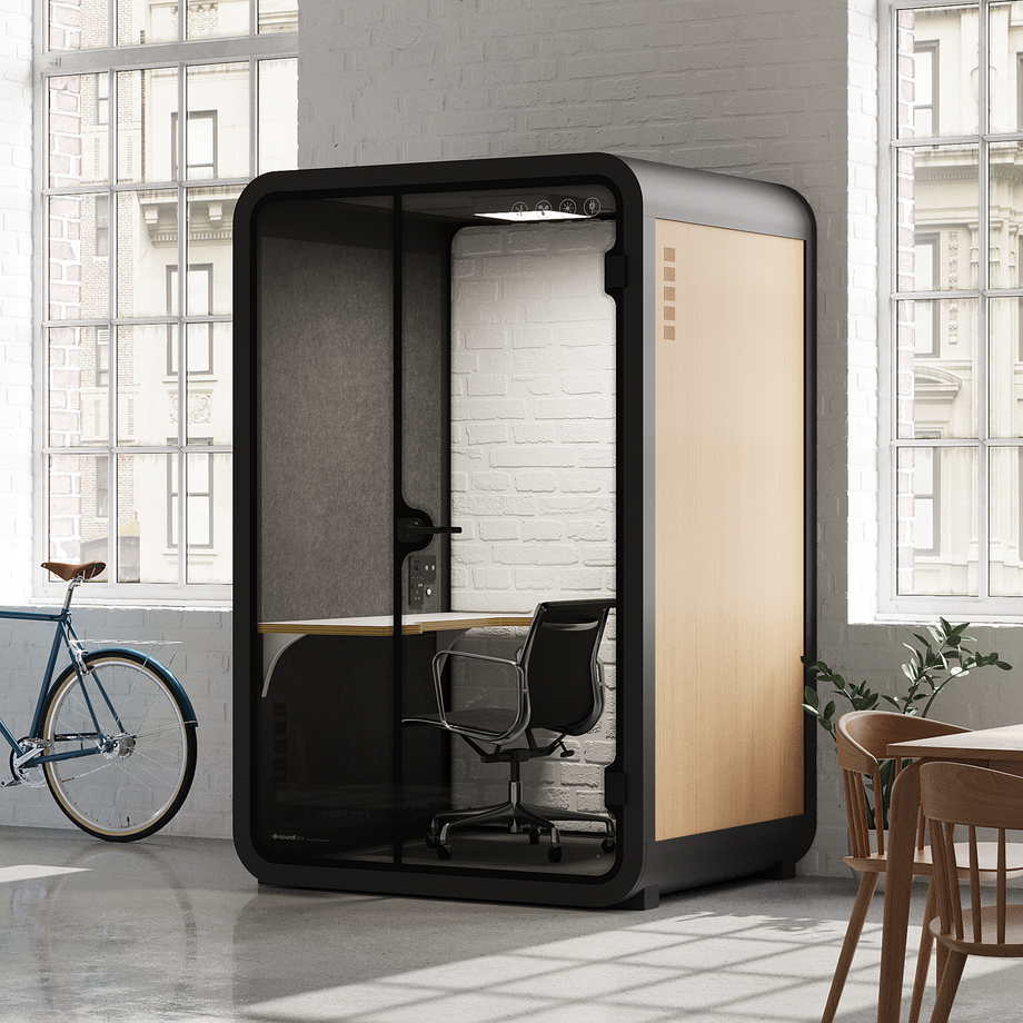 Office Phone Booth Quell - 2 personeWooden / Dark Gray / Work Station + Designer Office Chair
