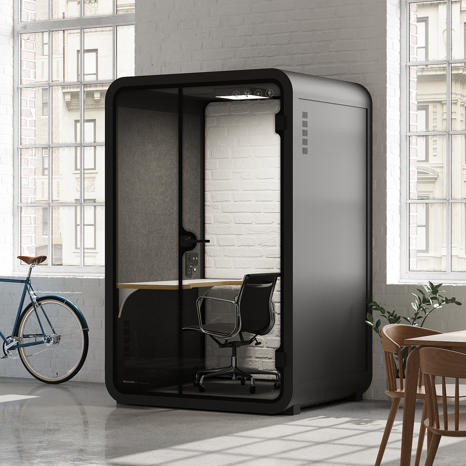 Office Phone Booth Quell - 2 personeCharcoal / Dark Gray / Work Station + Designer Office Chair