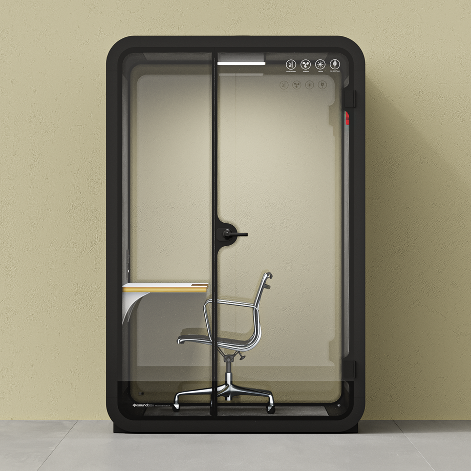Office Phone Booth Quell - 2 personeCharcoal / Dark Gray / Work Station + Designer Office Chair
