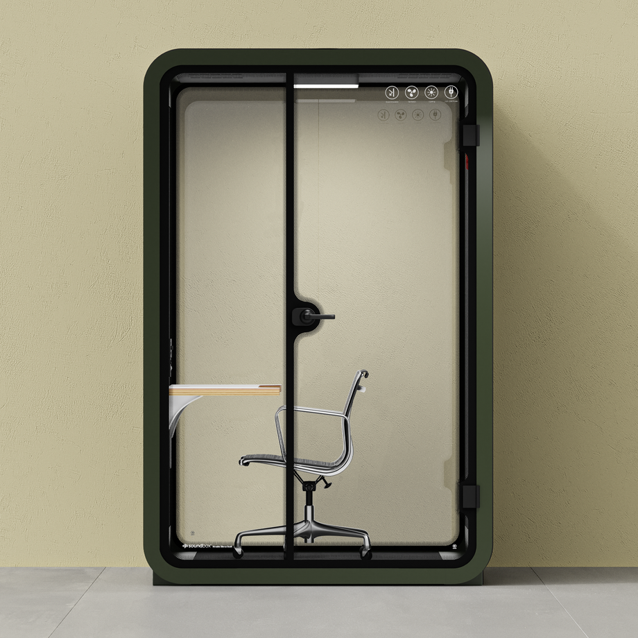 Office Phone Booth Quell - 2 personeGreen / Dark Gray / Work Station + Designer Office Chair