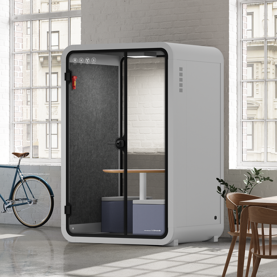 Office Phone Booth Quell - 2 personeLight Grey / Dark Gray / Meeting Room + Table + Corner Stool