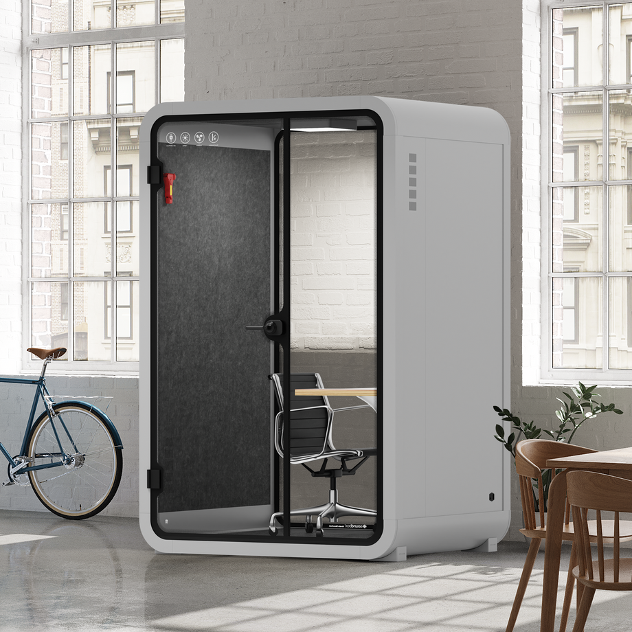 Office Phone Booth Quell - 2 personeLight Grey / Dark Gray / Work Station + Designer Office Chair