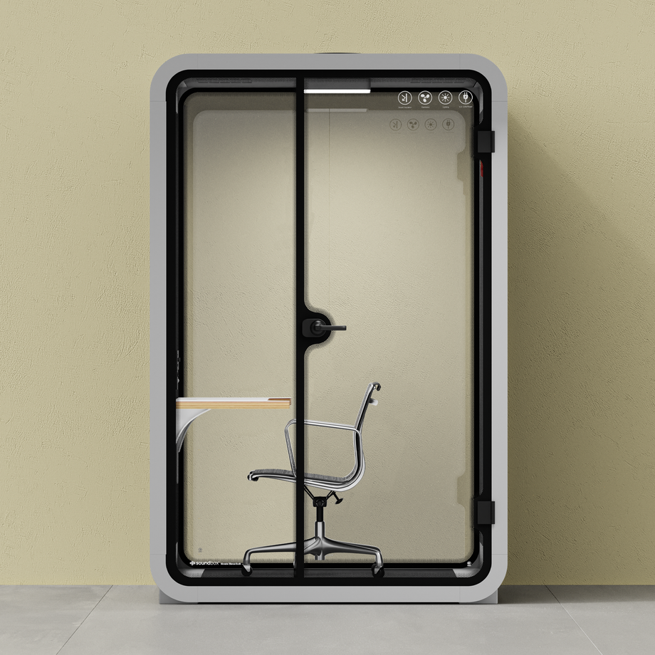 Office Phone Booth Quell - 2 personeLight Grey / Dark Gray / Work Station + Designer Office Chair