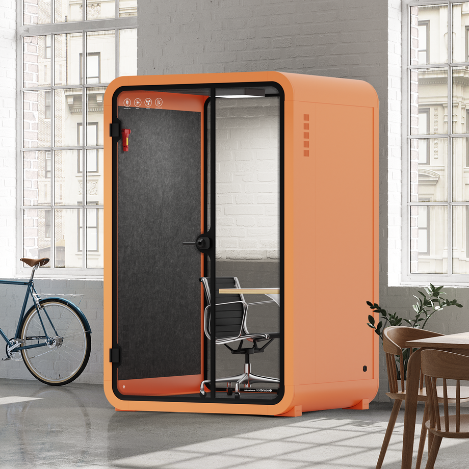 Office Phone Booth Quell - 2 personeOrange / Dark Gray / Work Station + Designer Office Chair