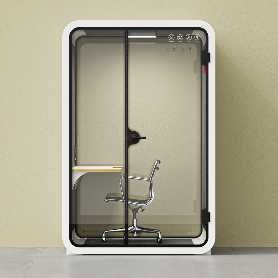 Office Phone Booth Quell - 2 personeWhite / Dark Gray / Work Station + Designer Office Chair