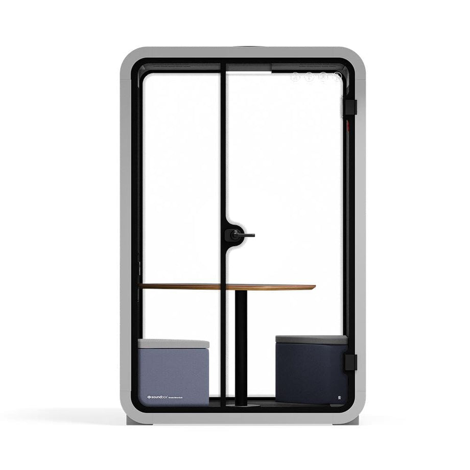 Office Phone Booth Quell - 2 personeLight Grey / Dark Gray / Meeting Room + Table + Corner Stool