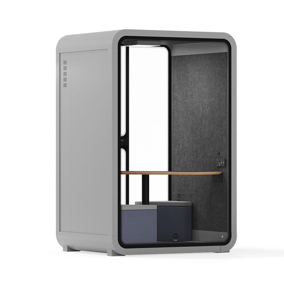 Office Phone Booth Quell - 2 personeLight Grey / Dark Gray / Meeting Room + Table + Corner Stool