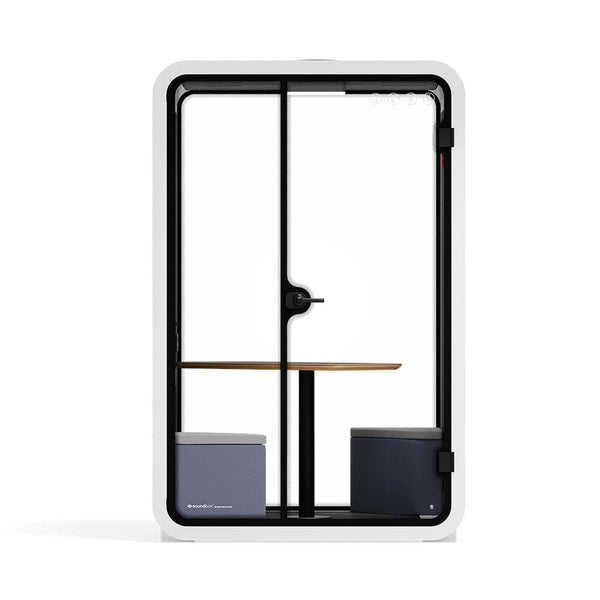 Office Phone Booth Quell - 2 PersonWhite / Dark Gray / Meeting Room + Table + Corner Stool