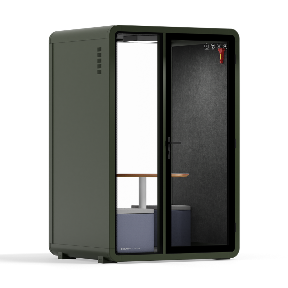 Quell+ - 2 Person PodDark Green / Dark Gray / Meeting Room + Table + Corner Stool