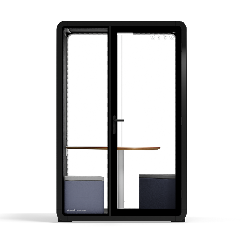 Quell+ - 2 Person PodBlack / Dark Gray / Meeting Room + Table + Corner Stool