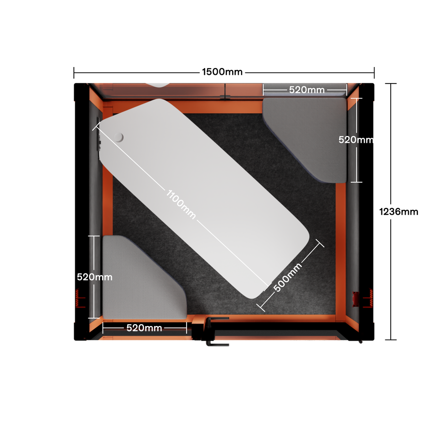 Quell+ - 2 Person PodOrange / Dark Gray / Meeting Room + Table + Corner Stool