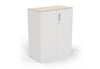 Moda Office Storage Cabinet shown on a white background. This modern storage cabinet features a durable electrostatic powder-coated surface, ABS handles, damping buffer hinges, a front lock, and a laminate top, providing stylish, secure, and functional storage for office and collaborative environments.