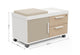 Moda Mobile Storage Cabinet on a white background displaying dimensions of width 800mm x depth 400mm x height 450mm, featuring a two-drawer one-door design, melamine-finished E0 particleboard construction and mobile caster base for modern, space-efficient office storage.