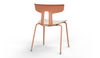 Okse Nord Stackable Chair on white background in coral featuring a moulded PP-GF25 back, poplar plywood seat and powder-coated steel frame for durable, modern, space-efficient seating.