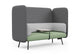 Omni Acoustic Lounge Sofa upholstered in Sunday OTE 100% polyester fabric featuring high acoustic side panels, a supportive backrest and an integrated central table. Shown in dark grey, light grey and dusty teal. This contemporary acoustic sofa is designed for open-plan offices, co-working spaces, reception areas, breakout zones, libraries and education environments, creating a semi-private seating area that supports focused work, informal meetings, video calls and collaborative workplace discussions.