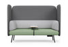 Omni Acoustic Lounge Sofa upholstered in Sunday OTE 100% polyester fabric featuring high acoustic side panels, a supportive backrest and an integrated central table. Shown in dark grey, light grey and dusty teal. This contemporary acoustic sofa is designed for open-plan offices, co-working spaces, reception areas, breakout zones, libraries and education environments, creating a semi-private seating area that supports focused work, informal meetings, video calls and collaborative workplace discussions.