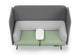 Omni Acoustic Lounge Sofa upholstered in Sunday OTE 100% polyester fabric featuring high acoustic side panels, a supportive backrest and an integrated central table. Shown in dark grey, light grey and dusty teal. This contemporary acoustic sofa is designed for open-plan offices, co-working spaces, reception areas, breakout zones, libraries and education environments, creating a semi-private seating area that supports focused work, informal meetings, video calls and collaborative workplace discussions.