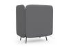 Omni Acoustic Lounge Chair upholstered in Sunday OTE 100% polyester fabric featuring high acoustic side panels, a supportive high backrest, a dee[ cushioned seat designed to enhance comfort and reduce surrounding noise. Shown in dark grey, light grey and dusty teal. This acoustic chair is ideal for open-plan offices, breakout areas, reception spaces and co-working environments, creating a private seating zone for focused work, phone calls and quiet workplace collaboration.