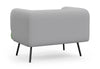 Omni Lounge Chair upholstered in Sunday OTE 100% polyester fabric featuring a high supportive backrest, enveloping sculpted side panels and a deep cushioned seat for ergonomic comfort. Shown in light grey and dusty teal, this contemporary lounge chair is designed for modern office lounges, reception areas and breakout rooms.  Omni offers stylish commercial seating with durable upholstery and a refined modular design.