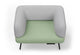 Omni Lounge Chair upholstered in Sunday OTE 100% polyester fabric featuring a high supportive backrest, enveloping sculpted side panels and a deep cushioned seat for ergonomic comfort. Shown in light grey and dusty teal, this contemporary lounge chair is designed for modern office lounges, reception areas and breakout rooms.  Omni offers stylish commercial seating with durable upholstery and a refined modular design.
