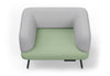 Omni Lounge Chair upholstered in Sunday OTE 100% polyester fabric featuring a high supportive backrest, enveloping sculpted side panels and a deep cushioned seat for ergonomic comfort. Shown in light grey and dusty teal, this contemporary lounge chair is designed for modern office lounges, reception areas and breakout rooms.  Omni offers stylish commercial seating with durable upholstery and a refined modular design.