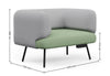 Omni Curved Arm Lounge Chair dimensions image for modern lounge chair seating, showing width 976mm, depth  704mm and height 696mm. Upholstered lounge chair for reception areas, breakout spaces and collaborative work environments designed for comfort and contemporary style.