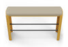 The Palma Long Counter Bench shown on a white background. This contemporary counter-height bench features a strong welded steel frame wrapped in high-resilience moulded foam and upholstered in durable linen fabric. Designed for ergonomic comfort and lasting style, it suits bar-height tables and collaborative or hospitality spaces with a refined modern aesthetic.