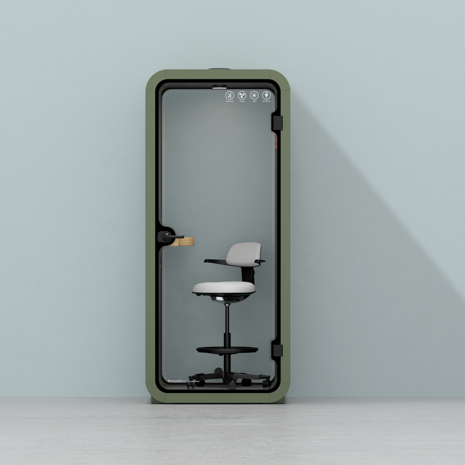 Oficina Pod Quell Acústico Green / With Furniture / Dark Grey