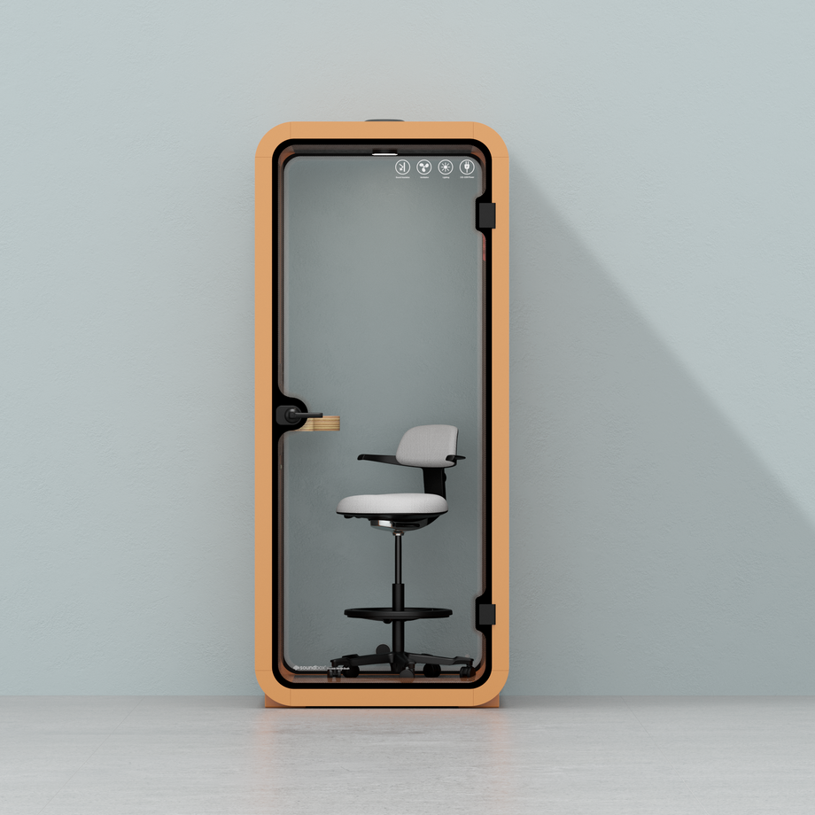 Oficina Pod Quell Acústico Orange / With Furniture / Dark Grey