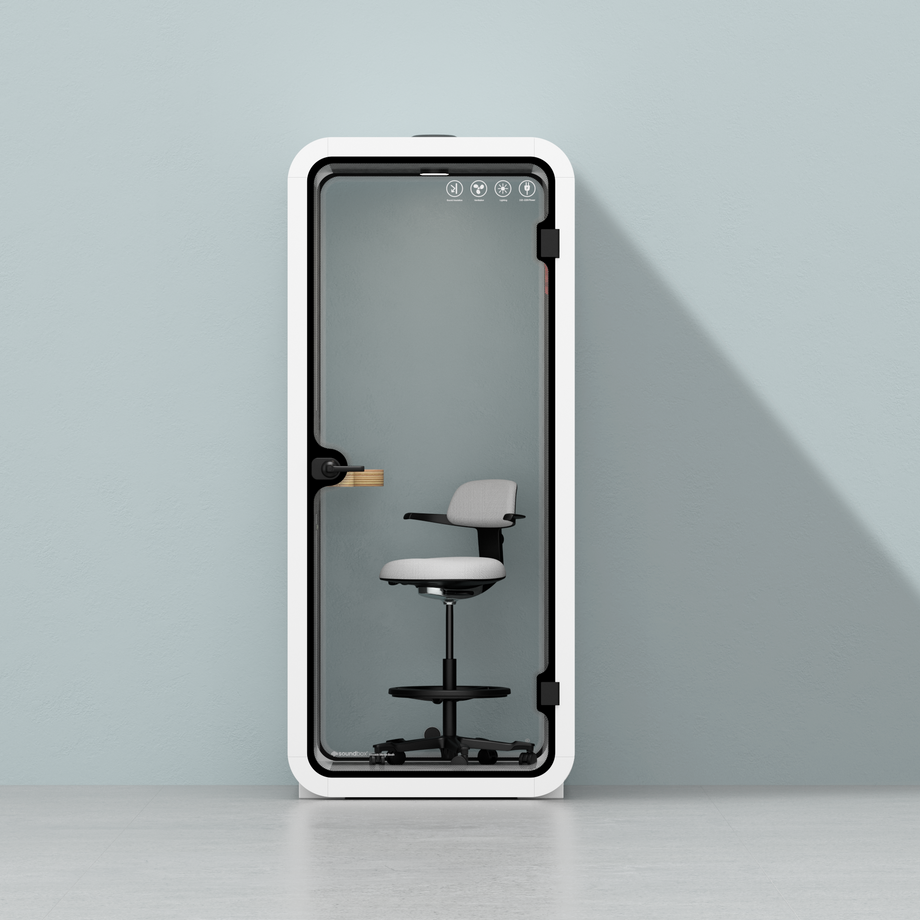 Oficina Pod Quell Acústico White / With Furniture / Dark Grey