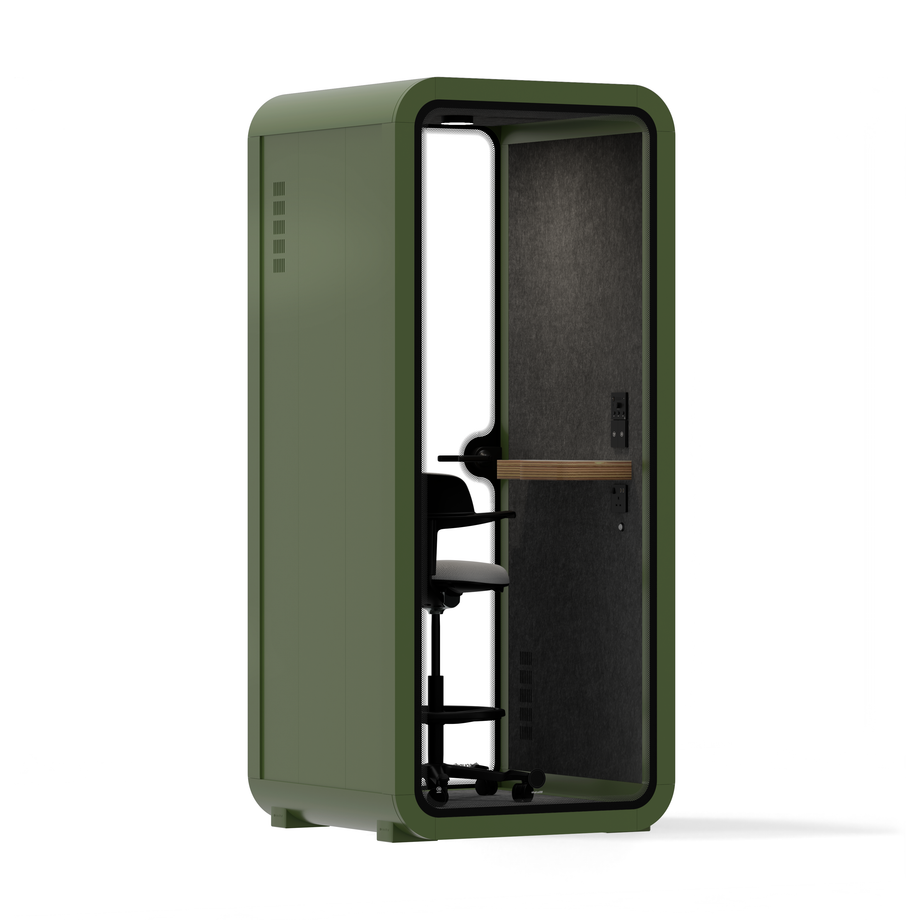 Oficina Pod Quell Acústico Green / With Furniture / Dark Grey