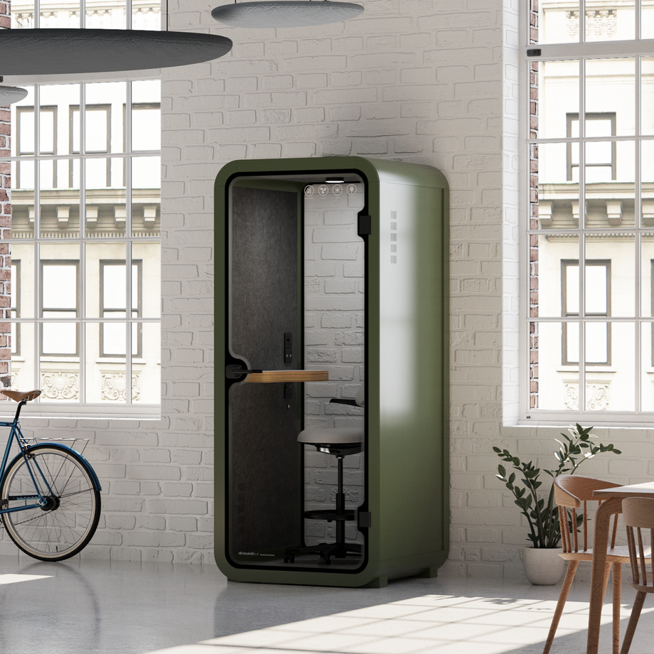 Oficina Pod Quell Acústico Green / With Furniture / Dark Grey