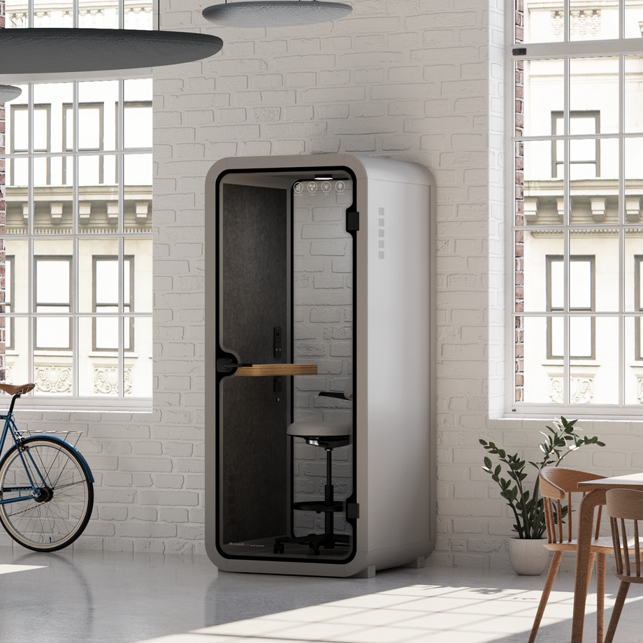 Oficina Pod Quell Acústico Light Grey / With Furniture / Dark Grey